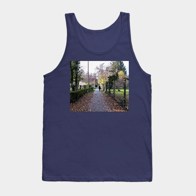 Girl walking in distance in a park on a sunny day Tank Top by KargacinArt